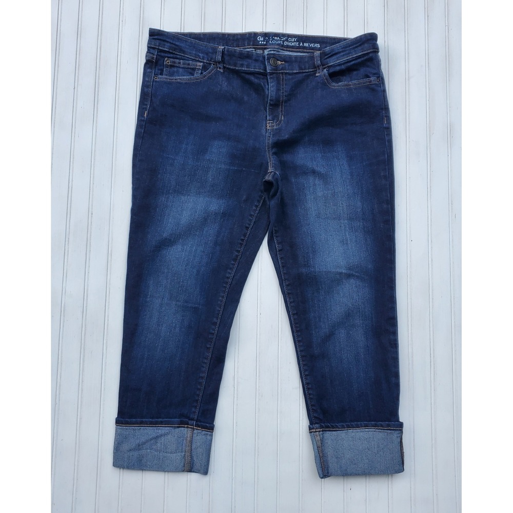 Gap Straight Cuff Jeans Womens 16/33R Dark Wash Blue Cropped Stretch Denim